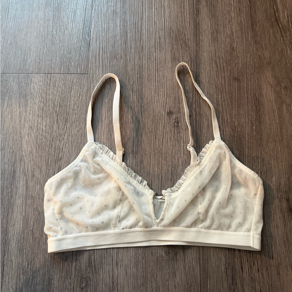 Cream Bralette with Heart Accent and Sparkles